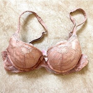 Victoria’s Secret Bra 32C lines Demi Body rose gold pink tan lace padded